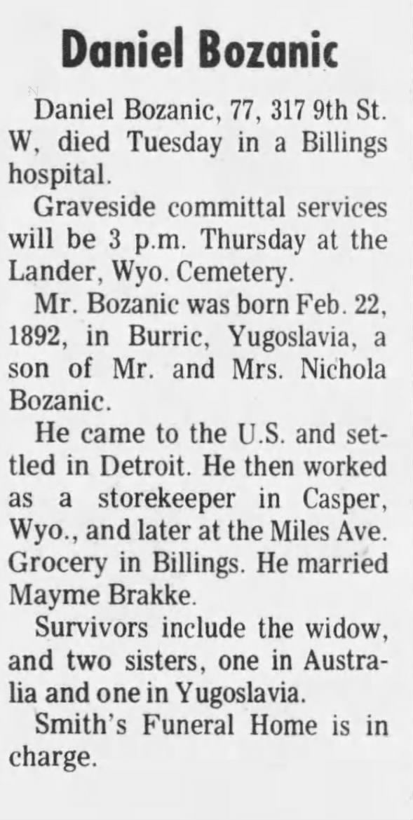 Obituary for Daniel Bozanic (Aged 77)